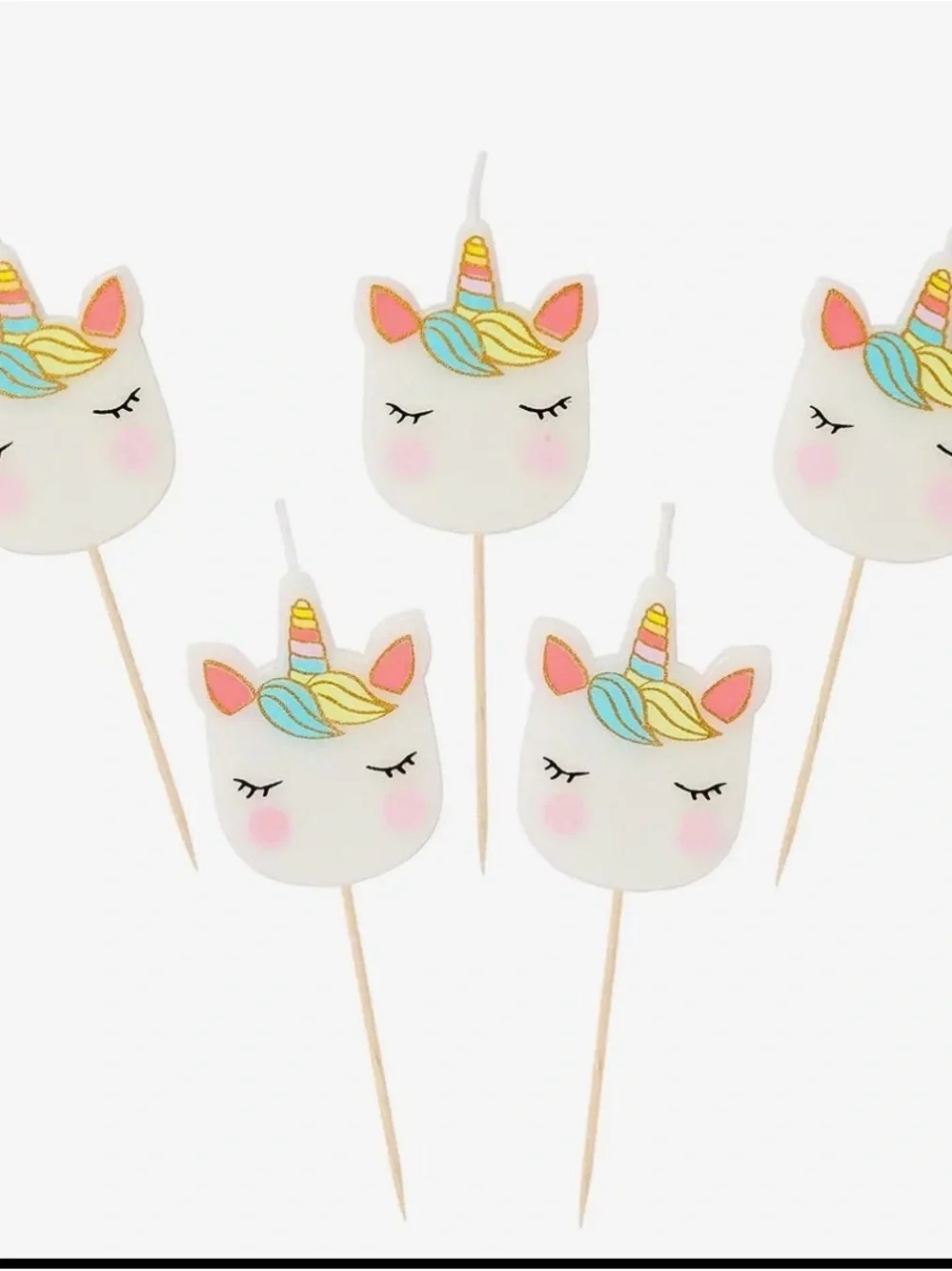 White Unicorn Candles - Set of Party Picks 5 per package